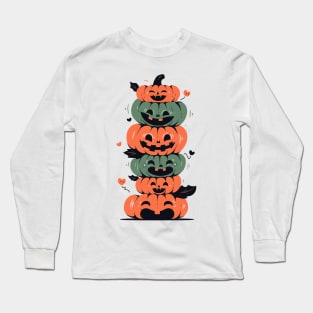 Cute Cozy Pumpkins T-Shirt, Whimsical Pumpkin Faces Top, Adorable Pumpkin Patch Tee, Halloween Farmer Apparel Long Sleeve T-Shirt